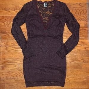 Windsor Deep Burgundy Lace Long Sleeve Dress